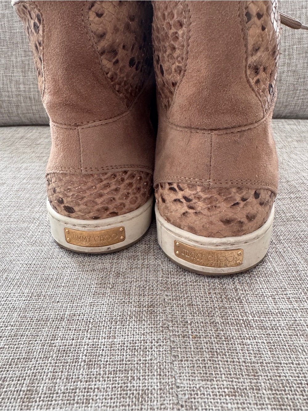 Jimmy Choo Kids Brown Suede & Snakeskin High-Top Boots